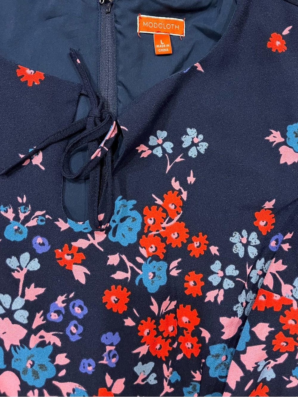 ModCloth Personality First Navy Blue A-Line Floral Dress - Size L - Picture 4 of 7